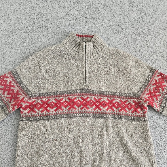 Eddie Bauer Sweater Mens L‎ Gray 1/4 Zip Mock Neck Lambs Wool Blend Fair Isle - Picture 3 of 8